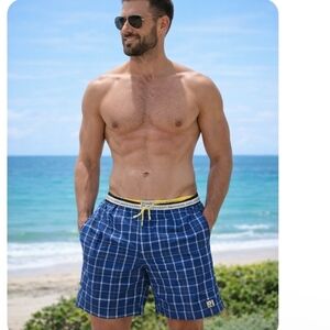 Ralph Lauren Chaps Vintage Blue Striped Casual Nautical Swim Short XL